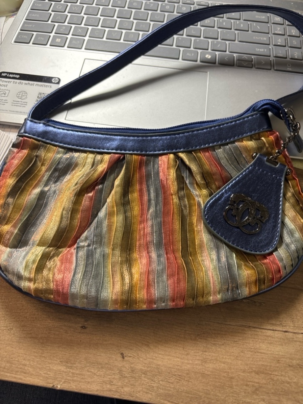 Vintage Sharif Multicolor Pleated Baguette Shoulder Bag Metallic Stripe Purse - Picture 2 of 2